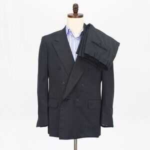 Sulka 42R 36x32 Gray Full Suit Double-Breasted Herringbone R638
